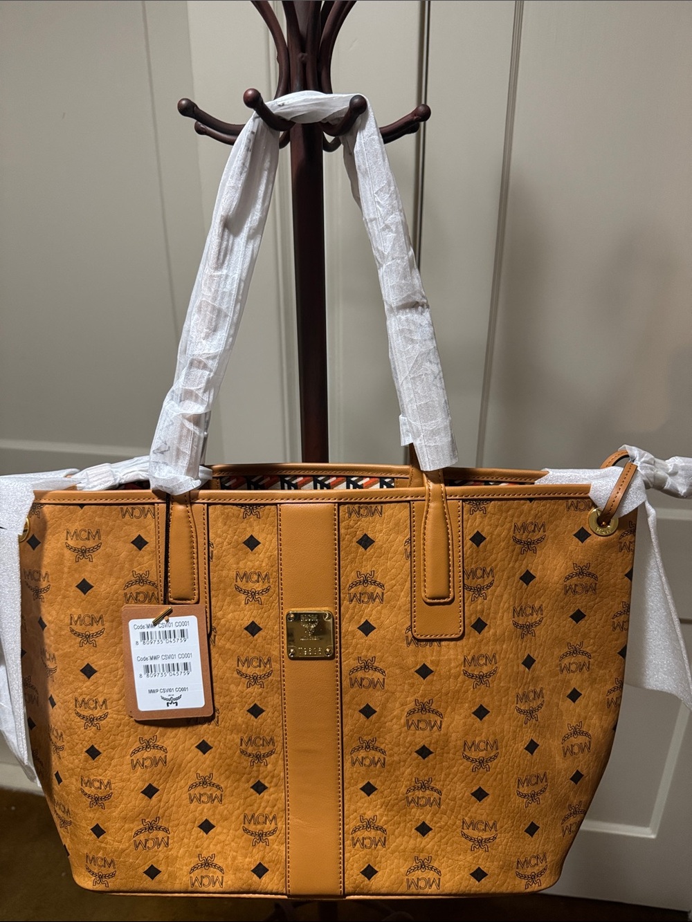 MCM Cognac Visetos Monogram Tote Bag. NWT